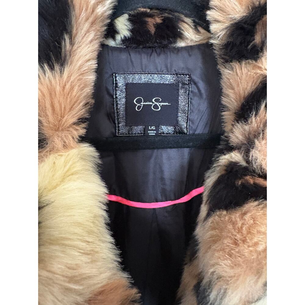 Jessica Simpson Leopard Print Faux Fur Coat Size Large Great Condition - Picture 2 of 3